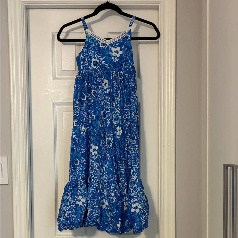 Girls Blue Floral Tiered Sundress